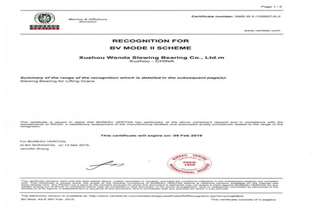 Slewing bearing BV certificate